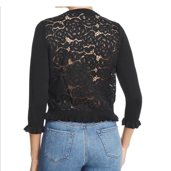 NWT Karl Lagerfield Black Lace Back Cardigan Sweater Size Small - Picture 2 of 11
